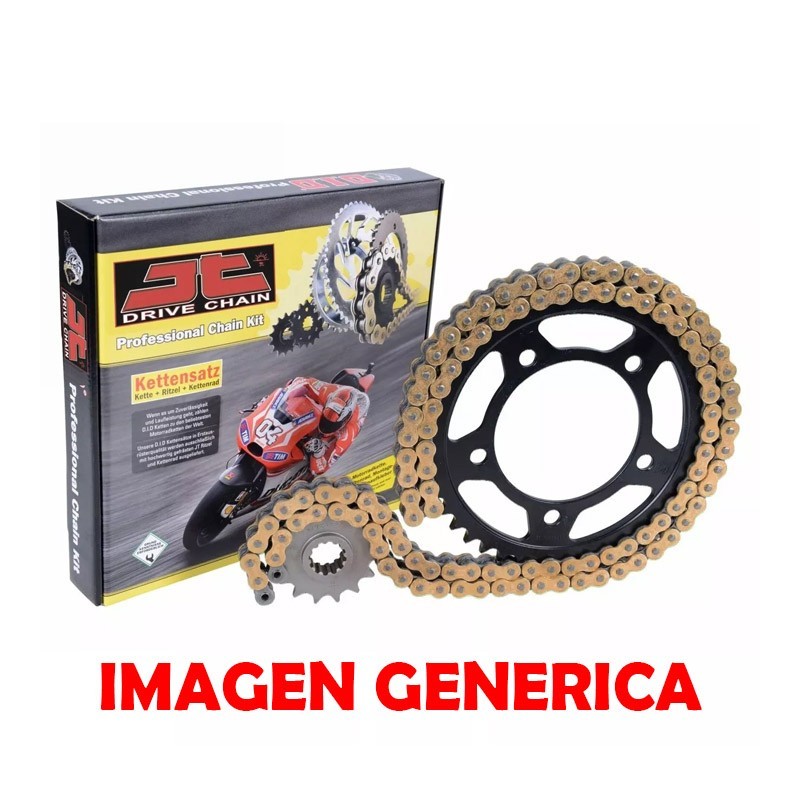 kit arrastre YBR 125cc 14-45 dientes Paso 428 118 eslabones JT