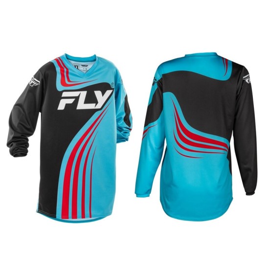 Camiseta infantil FLY RACING F-16 cian y negro