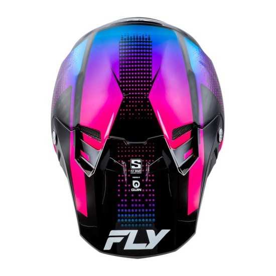 Casco MX FLY RACING Formula S Carbon Protocol carbono rosa negro y Azul