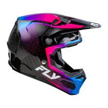 Casco MX FLY RACING Formula S Carbon Protocol carbono rosa negro y Azul