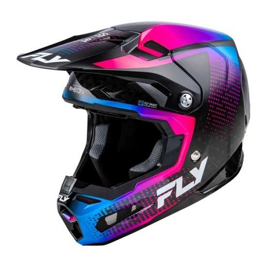 Casco MX FLY RACING Formula S Carbon Protocol carbono rosa negro y Azul