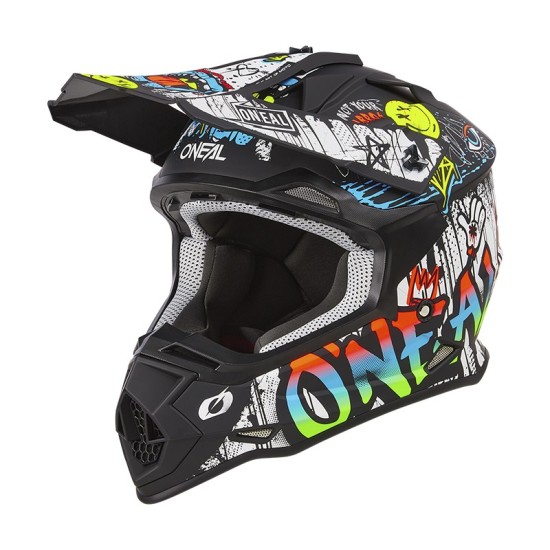 Casco de Cross 2SRS Rancid blanco y negro Glitch O'Neal