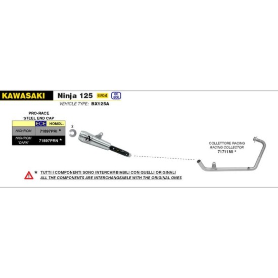 Silenciador escape Pro-Race Acero homologado para Kawasaki Ninja 125 19- Arrow